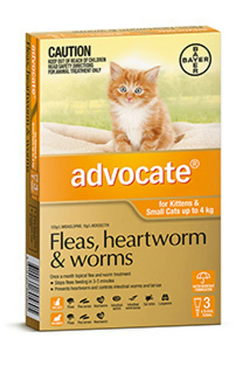 Bayer Advocate Up To 4kg For Kittens And Cats Orange 3's 3 Bayer Advocate Up To 4kg For Kittens And Cats Orange 3's