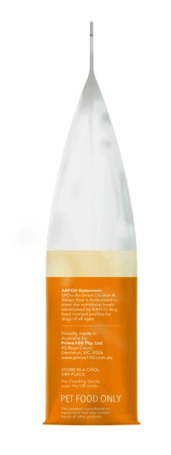 Prime100 SPD Air-Dried Chicken And Brown Rice 120g -Bayer Shop AIR CBR120 Side Pack Panel A Render PNG 73466.1699580420